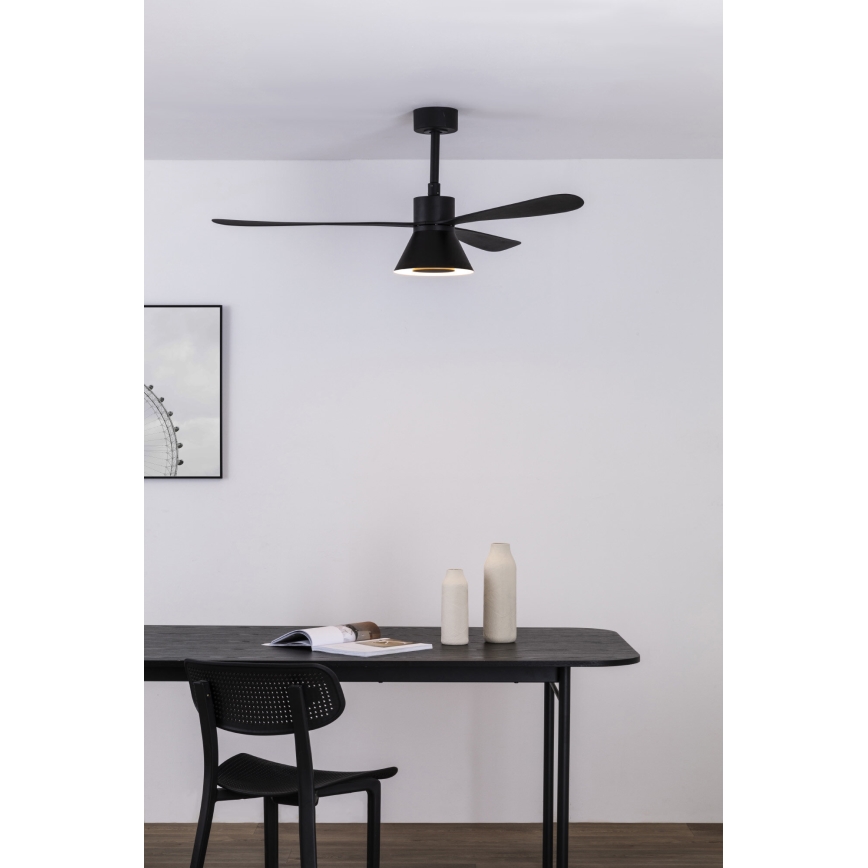 FARO 33761WT-23 - LED Prigušivi stropni ventilator AMELIA L CONE LED/20W/230V 2700/3500/5000K crna pr. 132 cm Wi-Fi Tuya + daljinski upravljač