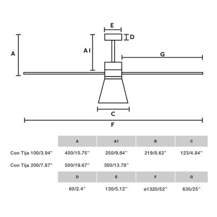 FARO 33761WT-23 - LED Prigušivi stropni ventilator AMELIA L CONE LED/20W/230V 2700/3500/5000K crna pr. 132 cm Wi-Fi Tuya + daljinski upravljač