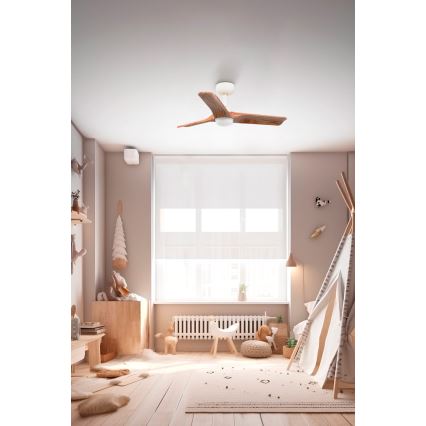 FARO 33805-1TW - LED prigušivi stropni ventilator HEYWOOD s LED/10W/230V 2700/3000/4000K drvo/bijela Ø 90 cm + daljinski upravljač