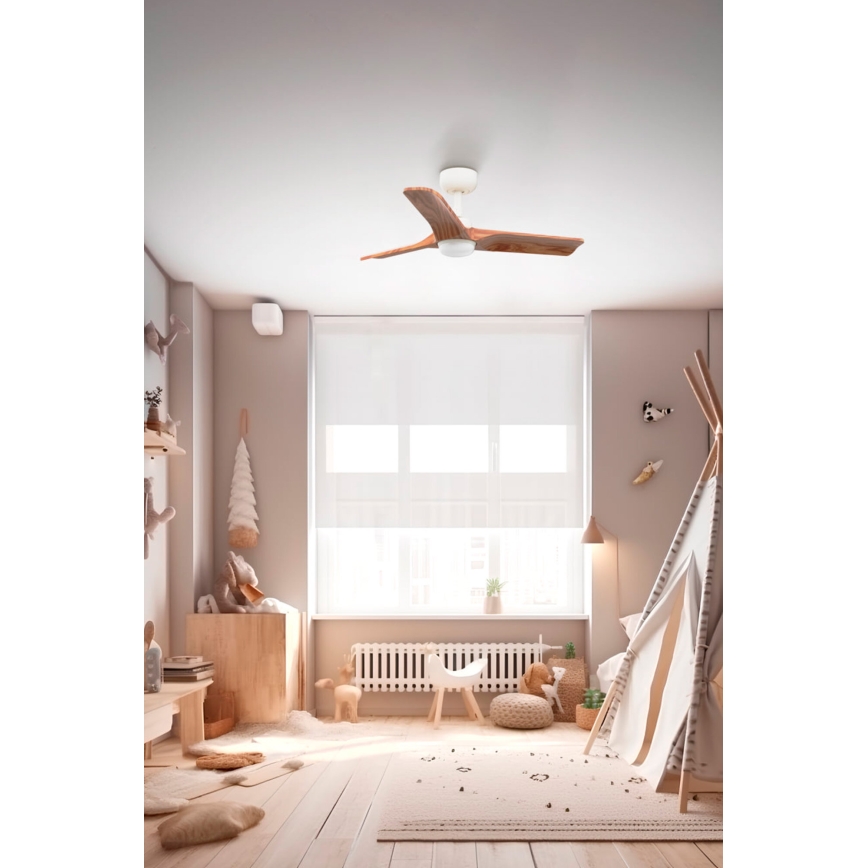 FARO 33805-1TW - LED prigušivi stropni ventilator HEYWOOD s LED/10W/230V 2700/3000/4000K drvo/bijela Ø 90 cm + daljinski upravljač