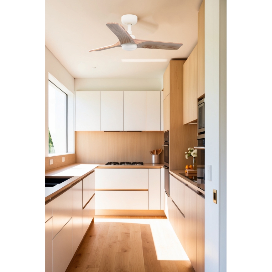 FARO 33805WT-1TW - LED Prigušivi stropni ventilator HEYWOOD S LED/10W/230V 2700/4000/6000K drvo/bijela pr. 90 cm Wi-Fi Tuya + daljinski upravljač