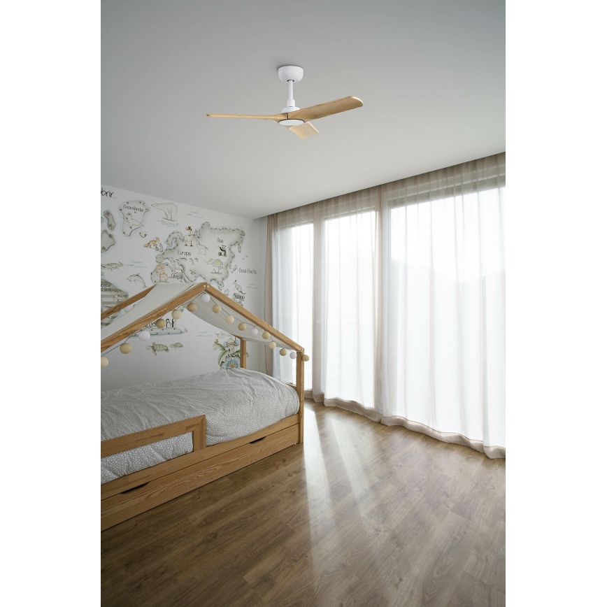 FARO 33805WT - Stropni ventilator HEYWOOD S drvo/bijela pr. 90 cm Wi-Fi Tuya + daljinski upravljač
