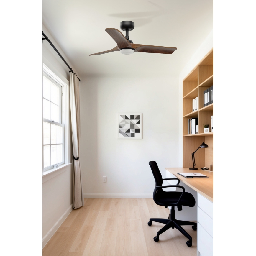 FARO 33806-1TW - LED Prigušivi stropni ventilator HEYWOOD S LED/10W/230V 2700/4000/6000K drvo/crna pr. 90 cm + daljinski upravljač