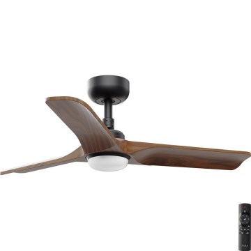 FARO 33806-1TW - LED prigušivi stropni ventilator HEYWOOD s integriranom LED rasvjetom/10W/230V 2700/3000/4000K drvo/crna, promjer 90 cm + daljinski upravljač