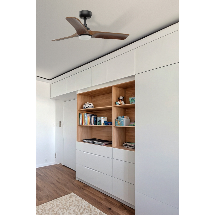 FARO 33806WT-1TW - LED Prigušivi stropni ventilator HEYWOOD S LED/10W/230V 2700/4000/6000K drvo/crna pr. 90 cm Wi-Fi Tuya + daljinski upravljač