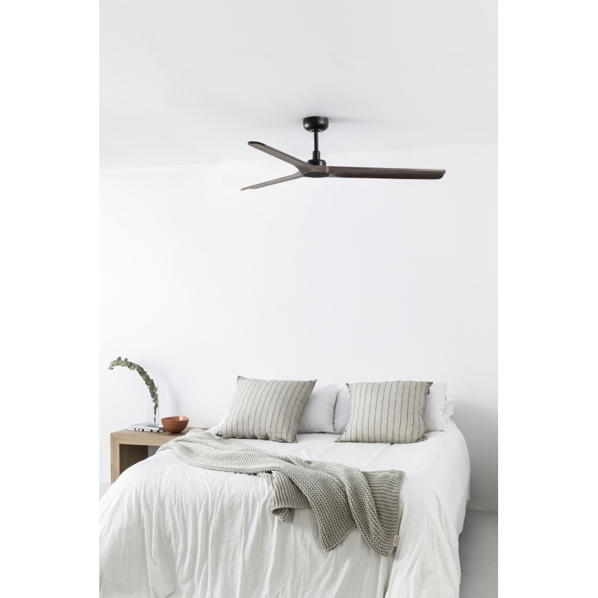 FARO 33809WT - Stropni ventilator HEYWOOD L drvo/crna pr. 132 cm Wi-Fi Tuya + daljinski upravljač