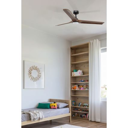 FARO 33809WT1S - LED stropni ventilator s mogućnošću prigušivanja HEYWOOD L LED/10W/230V 2700/3000/4000K Ø 132 cm drvo/crna Wi‑Fi Tuya + daljinski upravljač