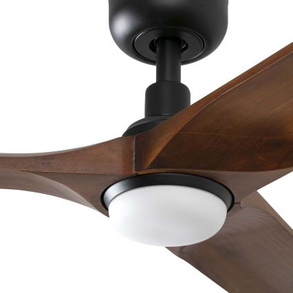 FARO 33809WT1S - LED stropni ventilator s mogućnošću prigušivanja HEYWOOD L LED/10W/230V 2700/3000/4000K Ø 132 cm drvo/crna Wi‑Fi Tuya + daljinski upravljač