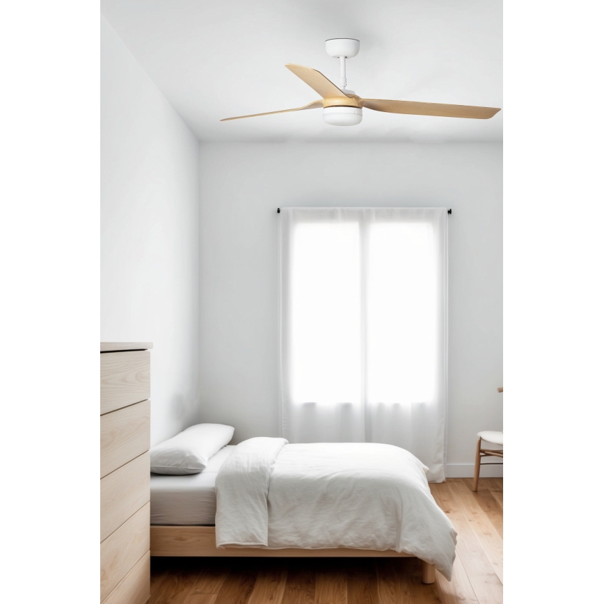 FARO 33816WT-20 - LED Prigušivi stropni ventilator PUNT M LED/18W/230V smeđa/bijela pr. 132 cm Wi-Fi Tuya + daljinski upravljač