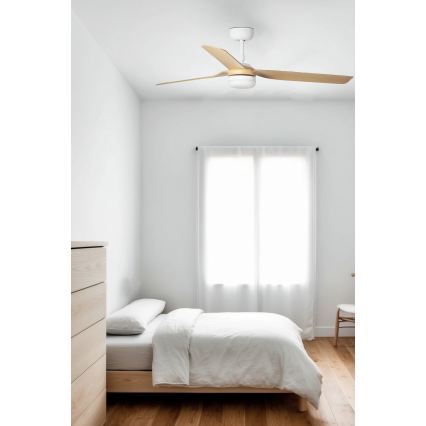 FARO 33816WT1S - LED stropni ventilator PUNT M s prigušivanjem LED/18W/230V 2700/3000/4000K Ø 132 cm bež/bijela Wi-Fi Tuya + daljinski upravljač