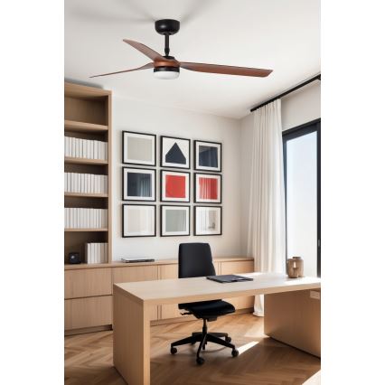 FARO 33817WT-21 - LED Prigušivi stropni ventilator PUNT M LED/18W/230V smeđa/crna pr. 132 cm Wi-Fi Tuya + daljinski upravljač