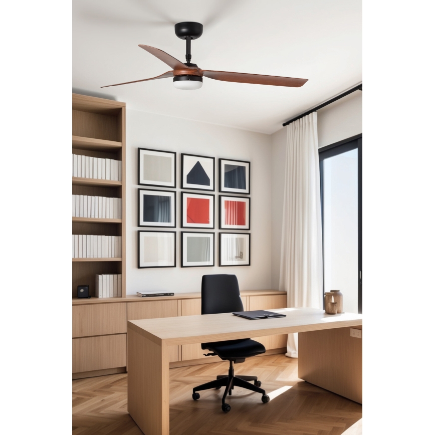 FARO 33817WT-21 - LED Prigušivi stropni ventilator PUNT M LED/18W/230V smeđa/crna pr. 132 cm Wi-Fi Tuya + daljinski upravljač