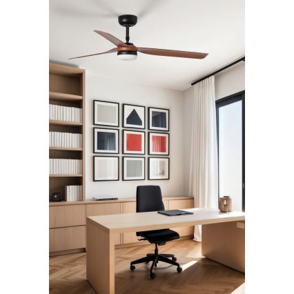 FARO 33817WT1S - LED prigušivi stropni ventilator PUNT M LED/18W/230V 2700/3000/4000K Ø 132 cm smeđa/crna Wi‑Fi Tuya + daljinski upravljač