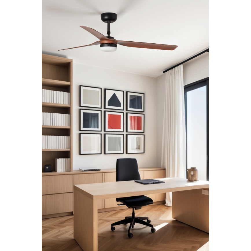 FARO 33817WT1S - LED prigušivi stropni ventilator PUNT M LED/18W/230V 2700/3000/4000K Ø 132 cm smeđa/crna Wi‑Fi Tuya + daljinski upravljač