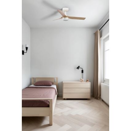 FARO 33821-1TW - LED prigušivi stropni ventilator MINI PUNT s LED-om/10W 2700/3000/4000K drvo/bijela promjer 90 cm + daljinsko upravljanje
