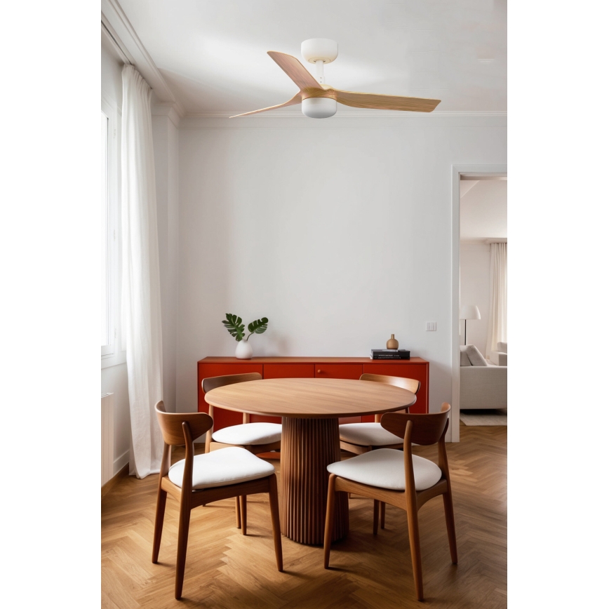 FARO 33821WT-1TW - LED Prigušivi stropni ventilator MINI PUNT S LED/10W/230V 2700/4000/6000K smeđa/bijela pr. 90 cm Wi-Fi Tuya + daljinski upravljač