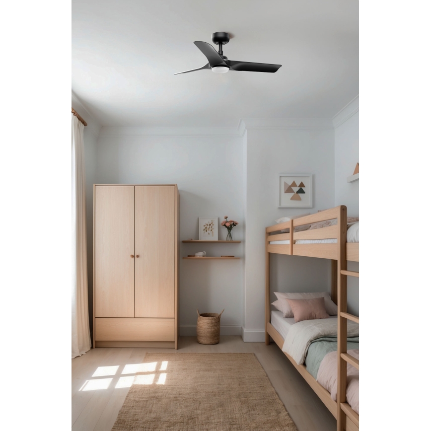 FARO 33825WT1S - LED prigušivi stropni ventilator HEY S, LED/10W/230V, 2700/3000/4000K, promjer 90 cm, crna, Wi‑Fi Tuya + daljinsko upravljanje