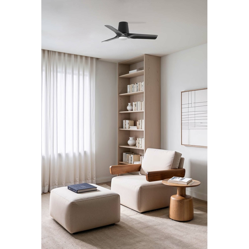 FARO 33827-1TW - LED stropni ventilator HEY TUB s mogućnošću prigušivanja/10W/230V 2700/3000/4000K, crne boje, pr. 90 cm + daljinski upravljač
