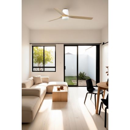 FARO 33829WT1S - LED prigušivi stropni ventilator PUNT TUB M LED/18W/230V 2700/3000/4000K promjer 132 cm bež/bijela Wi-Fi Tuya + daljinski upravljač