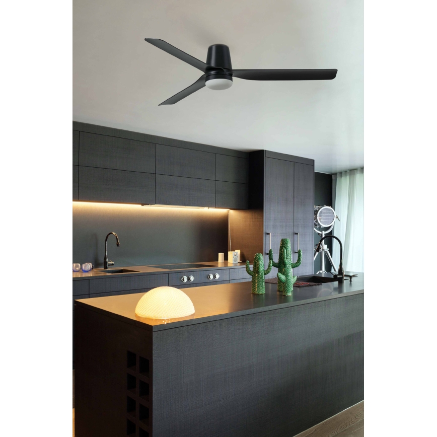 FARO 33830WT1S - LED stropni ventilator PUNT TUB M, s prigušivanjem, LED 18W/230V, 2700/3000/4000K, promjer 132 cm, crni, Wi‑Fi Tuya + daljinski upravljač