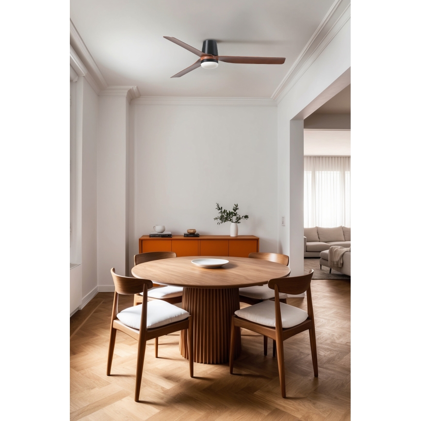 FARO 33831WT1S - LED stropni ventilator s prigušivanjem PUNT TUB M LED/18W/230V 2700/3000/4000K Ø132 cm smeđa/crna Wi‑Fi Tuya + daljinsko upravljanje