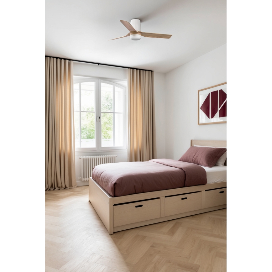 FARO 33833WT-1TW - LED Prigušivi stropni ventilator MINI PUNT TUB S LED/10W/230V 2700/4000/6000K smeđa/bijela pr. 90 cm Wi-Fi Tuya + daljinski upravljač