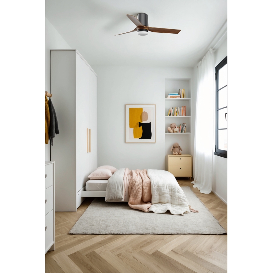 FARO 33835-1TW - LED prigušivi stropni ventilator MINI PUNT TUB s LED/10W/230V 2700/3000/4000K Ø 90 cm smeđa/crna + daljinski upravljač
