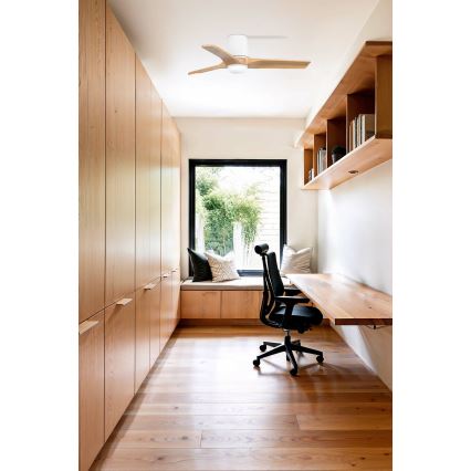FARO 33836-1TW - Prigušivi LED stropni ventilator HEYWOOD TUB s LED-om, 10W/230V, 2700/3000/4000K, borovina/bijela, promjer 90 cm + daljinski upravljač
