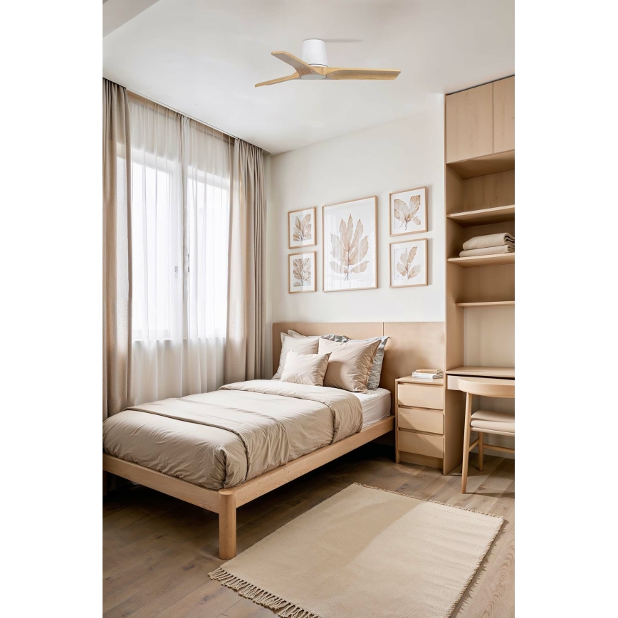 FARO 33836WT - Stropni ventilator HEYWOOD TUB S bor/bijela pr. 90 cm Wi-Fi Tuya + daljinski upravljač
