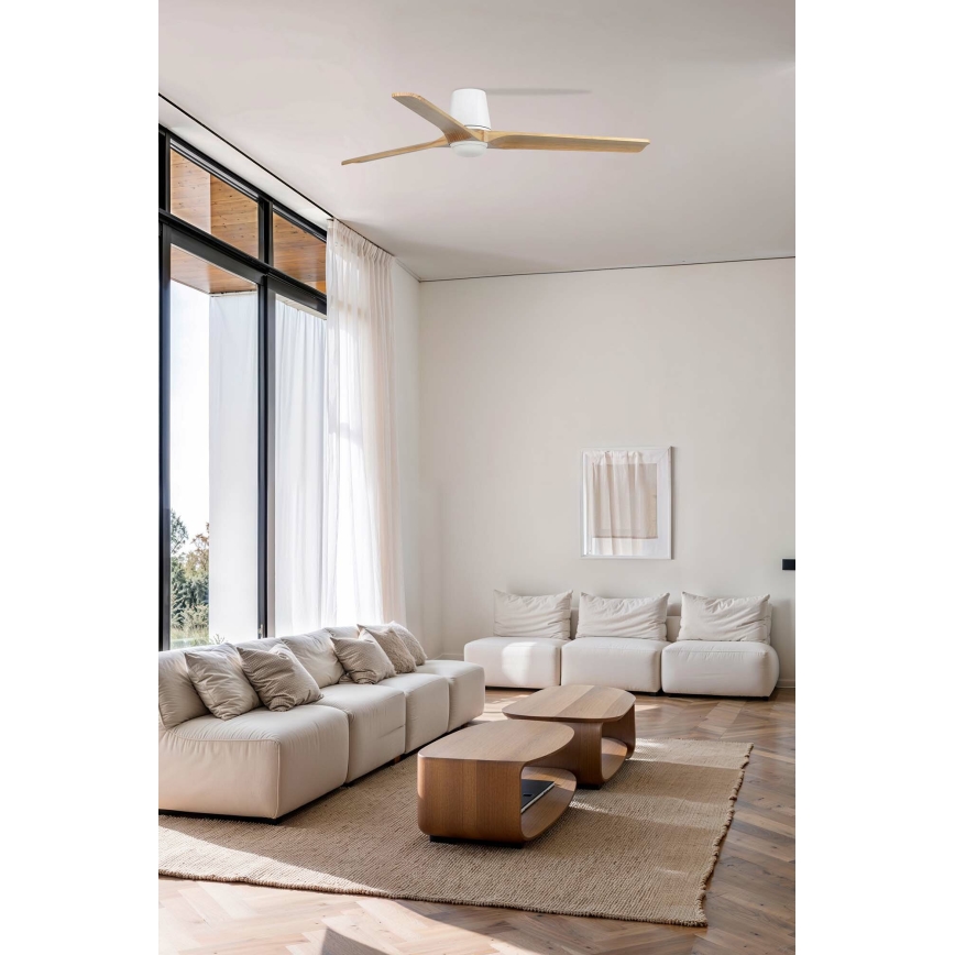FARO 33838WT-1TW - LED Prigušivi stropni ventilator HEYWOOD TUB L LED/10W/230V 2700/4000/6000K bor/bijela pr. 132 cm Wi-Fi Tuya + daljinski upravljač