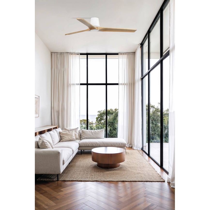FARO 33838WT - Stropni ventilator HEYWOOD TUB L bor/bijela pr. 132 cm Wi-Fi Tuya + daljinski upravljač