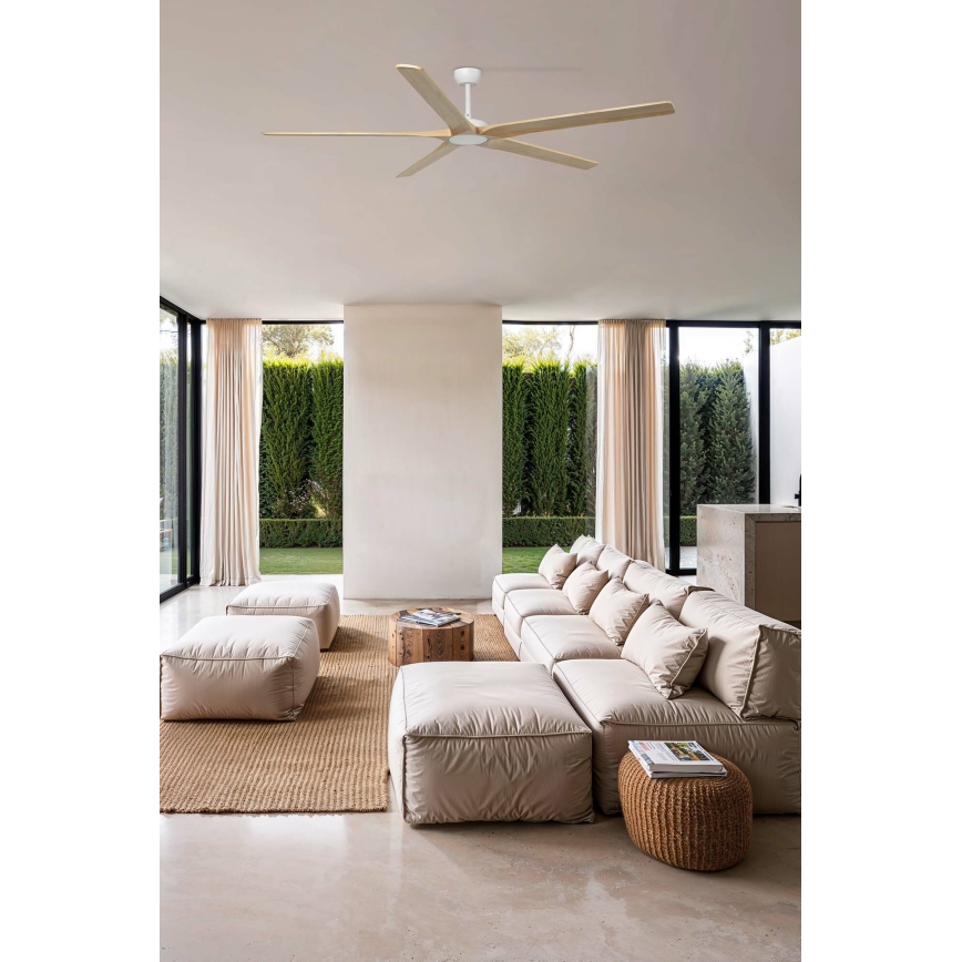 FARO 34191WT - Stropni ventilator BIGWOOD XL bor/bijela pr. 200 cm Wi-Fi Tuya + daljinski upravljač