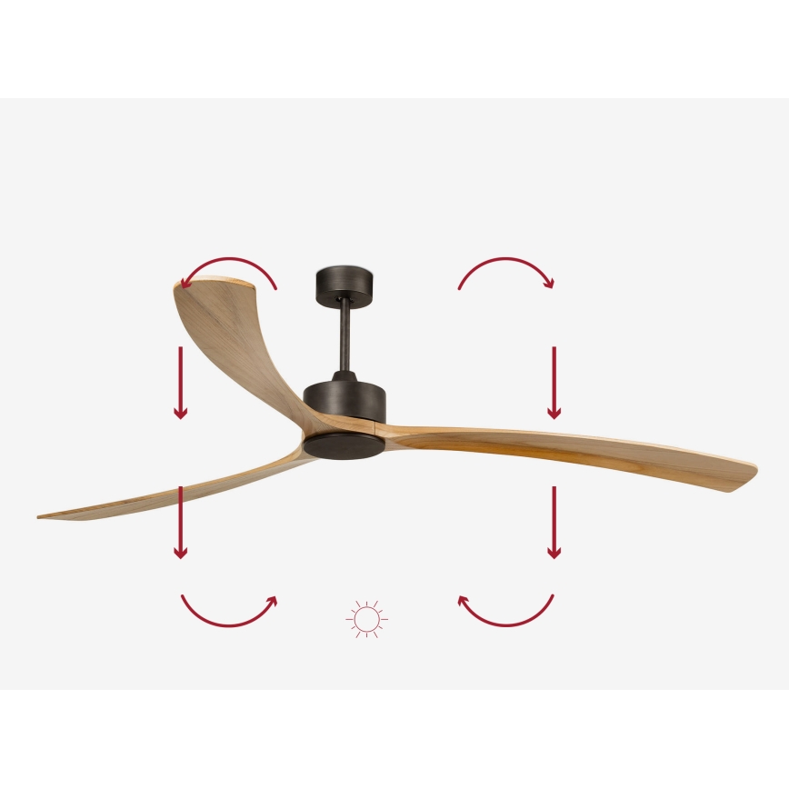 FARO 34200WPA - Stropni ventilator KAUAI XXL drvo/crna pr. 240 cm SMART + daljinski upravljač