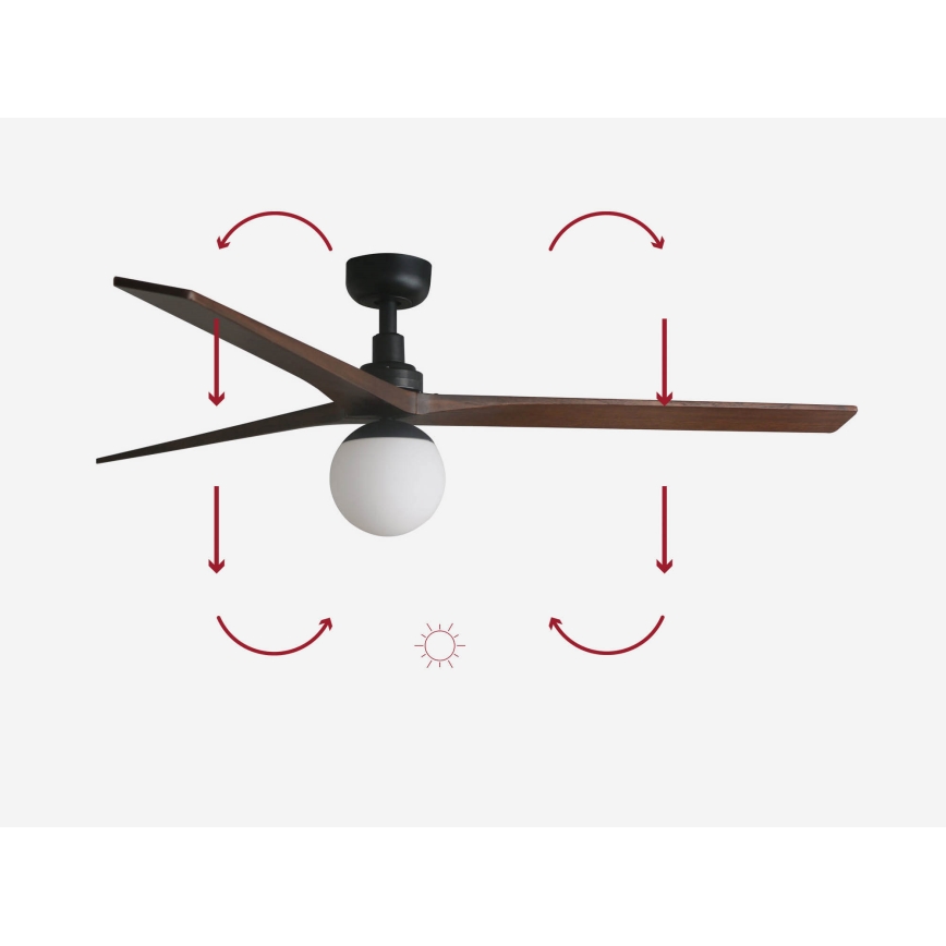 FARO 34276-11L - Stropni ventilator KLIM L 1xE27/15W/230V drvo/crna pr. 150 cm + daljinski upravljač