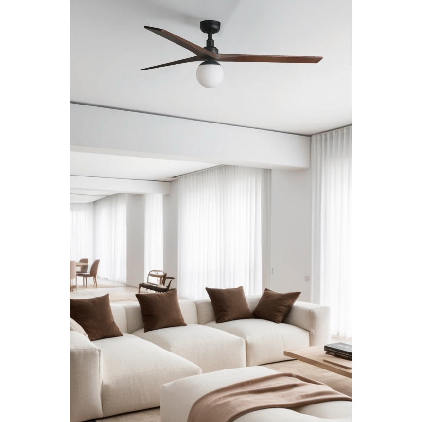 FARO 34276WT-11L - Stropni ventilator KLIM L 1xE27/15W/230V drvo/crna pr. 150 cm Wi-Fi Tuya + daljinski upravljač