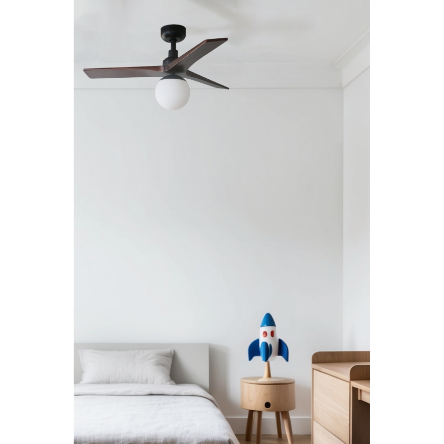 FARO 34278WT-11L - Stropni ventilator KLIM S 1xE27/15W/230V drvo/crna pr. 92,5 cm Wi-Fi Tuya + daljinski upravljač