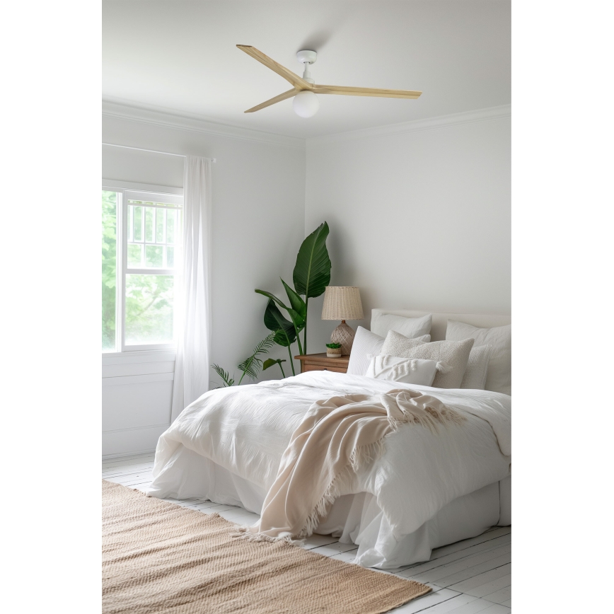 FARO 34279-11L - Stropni ventilator KLIM L 1xE27/15W/230V drvo/bijela pr. 150 cm + daljinski upravljač