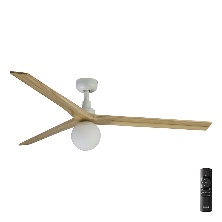 FARO 34279-11L - Stropni ventilator KLIM L 1xE27/15W/230V drvo/bijela pr. 150 cm + daljinski upravljač