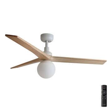 FARO 34280-11L - Stropni ventilator KLIM M 1xE27/15W/230V drvo/bijela pr. 125 cm + daljinski upravljač