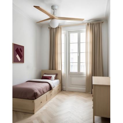FARO 34280WT-11L - Stropni ventilator KLIM M 1xE27/15W/230V drvo/bijela pr. 125 cm Wi-Fi Tuya + daljinski upravljač