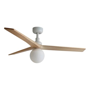 FARO 34280WT-11L - Stropni ventilator KLIM M 1xE27/15W/230V drvo/bijela pr. 125 cm Wi-Fi Tuya + daljinski upravljač