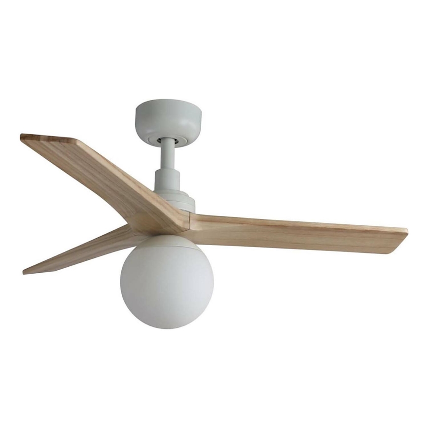 FARO 34281WT-11L - Stropni ventilator KLIM S 1xE27/15W/230V drvo/bijela pr. 92,5 cm Wi-Fi Tuya + daljinski upravljač