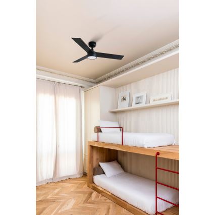 FARO 34296-1TW - LED prigušiv stropni ventilator RUDDER S LED/18W/230V 2700/3000/4000K pr. 106 cm crni + daljinski upravljač