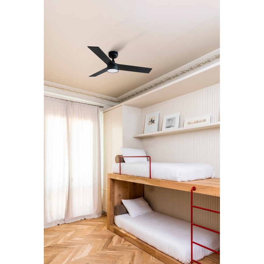 FARO 34296-1TW - LED prigušiv stropni ventilator RUDDER S LED/18W/230V 2700/3000/4000K pr. 106 cm crni + daljinski upravljač