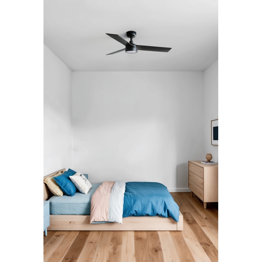 FARO 34296WT1S – RUDDER S stropni ventilator s prigušivom LED rasvjetom, 18 W, 230 V, 2700/3000/4000 K, Ø 106 cm, smeđa/crna, Wi‑Fi Tuya + daljinski upravljač