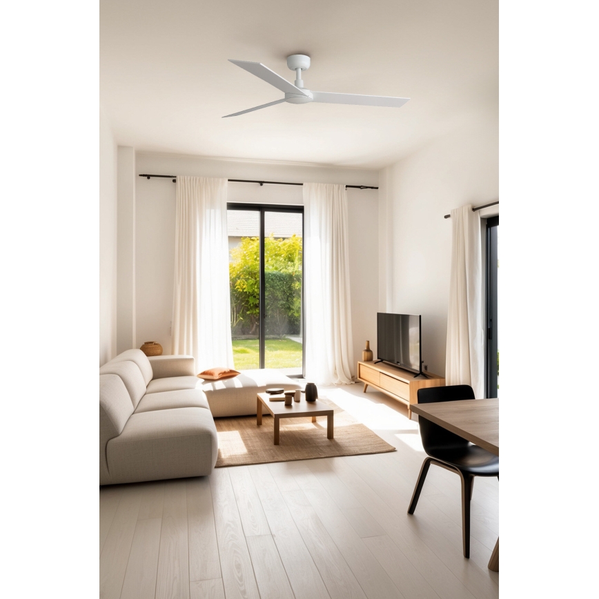 FARO 34297WT - Stropni ventilator RUDDER L bijela/bež pr. 132 cm Wi-Fi Tuya + daljinski upravljač