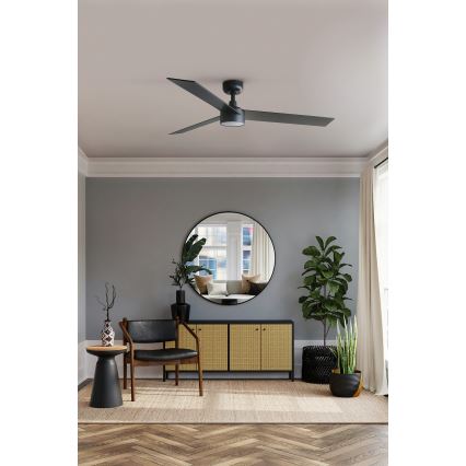 FARO 34298WT-1TW - LED Prigušivi stropni ventilator RUDDER L LED/18W/230V 2700/4350/6000K crna pr. 132 cm Wi-Fi Tuya + daljinski upravljač