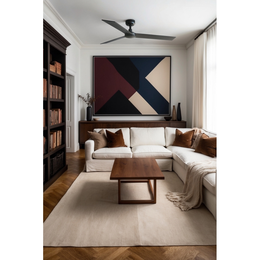 FARO 34298WT - Stropni ventilator RUDDER L crna/wenge pr. 132 cm Wi-Fi Tuya + daljinski upravljač