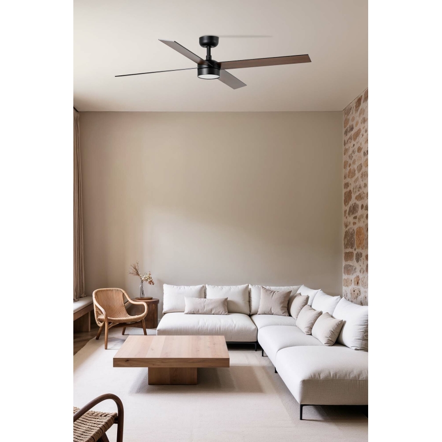 FARO 34356WT-1TW - LED Prigušivi stropni ventilator RUDDER L LED/18W/230V 2700/4350/6000K smeđa/crna pr. 132 cm Wi-Fi Tuya + daljinski upravljač
