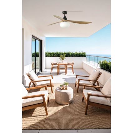 FARO 34360WT-11L - Stropni ventilator OUTWOOD L 1xE27/15W/230V smeđa/crna d. 150 cm Wi-Fi Tuya IP44 + daljinsko upravljanje